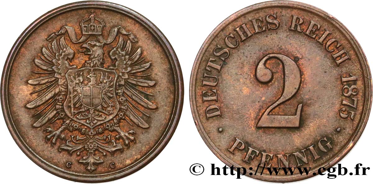 ALLEMAGNE 2 Pfennig aigle impérial héraldique 1875 Francfort TTB 