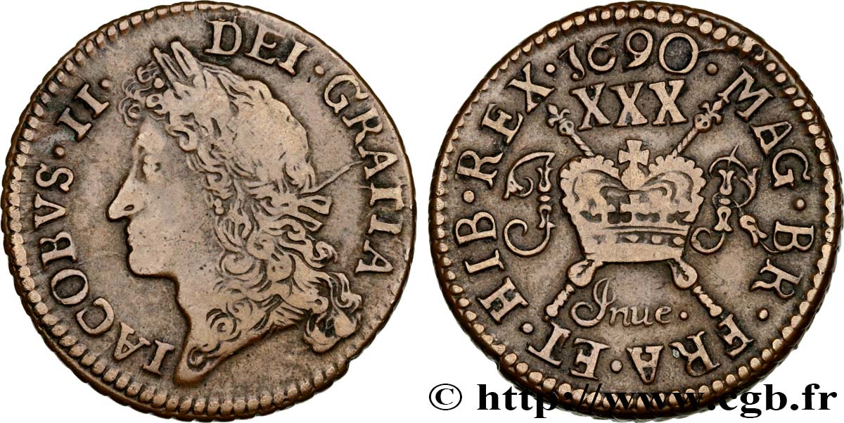IRLAND 1/2 Crown jacques II (Jnue) 1690  fSS 