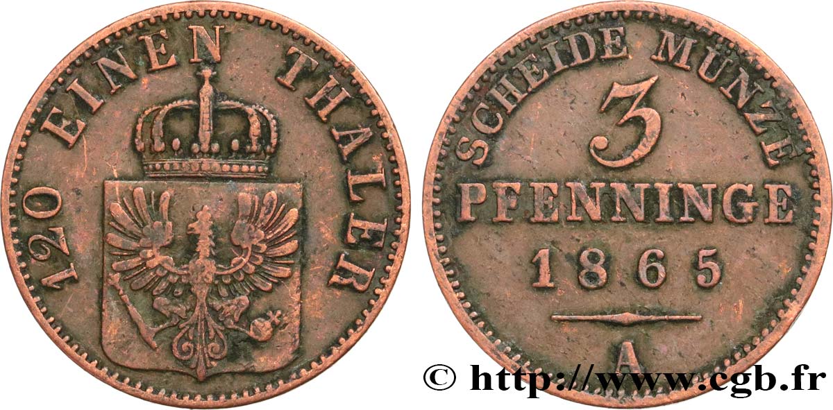 DEUTSCHLAND - PREUßEN 3 Pfenninge 1865 Berlin SS 
