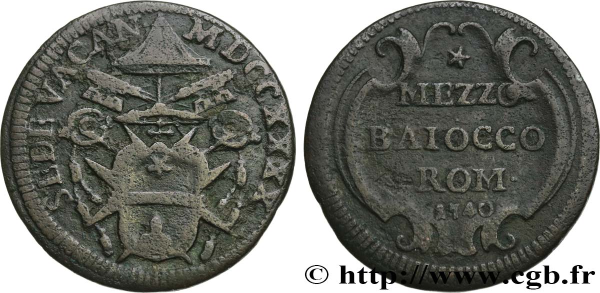 ITALIE - ÉTATS DU PAPE - SIÈGE VACANT (1740) Cardinal Annibale Albani Mezzo (Demi) Baiocco 1740 Rome TB 