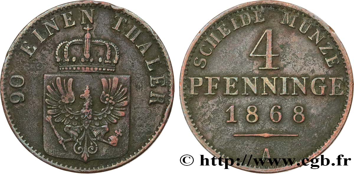 ALEMANIA - PRUSIA 4 Pfenninge 1868 Berlin BC+ 