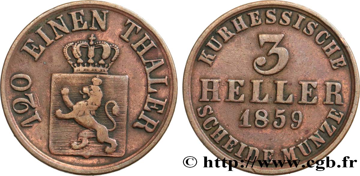 GERMANY - HESSE 3 Heller Hesse-Cassel 1859  VF 