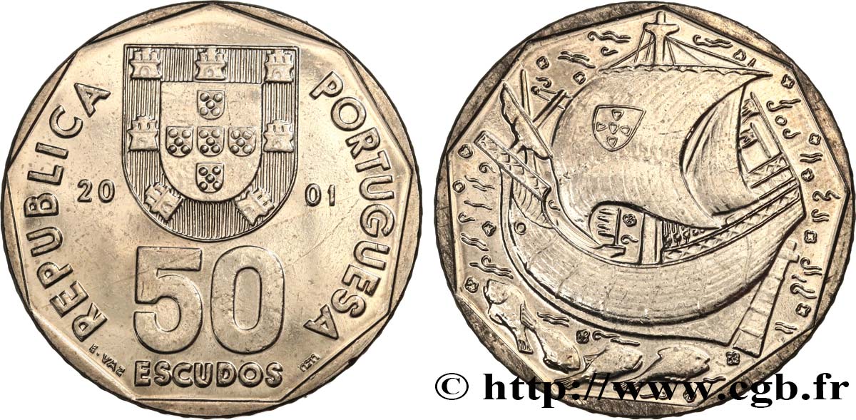 PORTUGAL 50 Escudos écu / voilier 2001  EBC 
