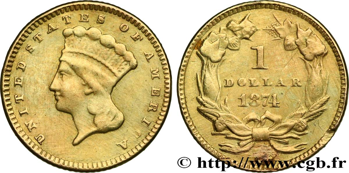 ÉTATS-UNIS D AMÉRIQUE 1 Dollar ”Indian Princess” 1874 Philadelphie TB+ 