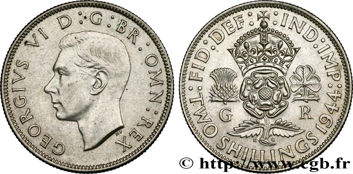 UNITED KINGDOM 1 Florin (2 Shillings) Georges VI 1944  MS 