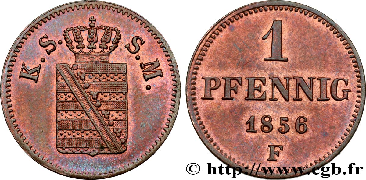 GERMANY - SAXONY 1 Pfennig 1856 Stuttgart MS 
