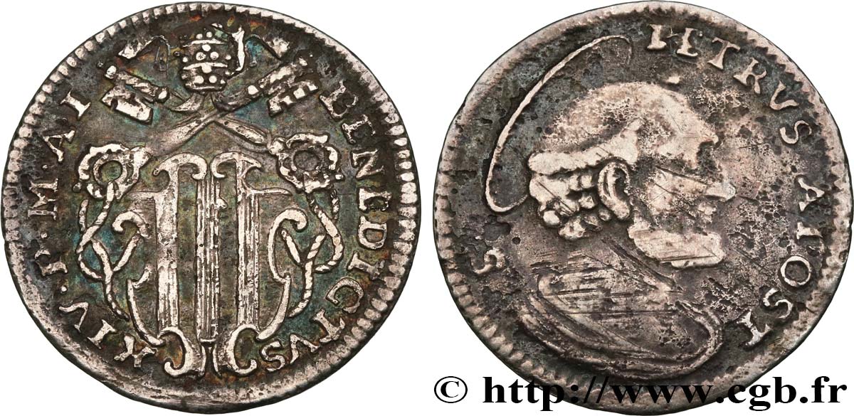 ITALIE - ÉTATS DU PAPE - BENOÎT XIV (Prospero Lambertini) Grosso an I 1740 Rome TB+ 