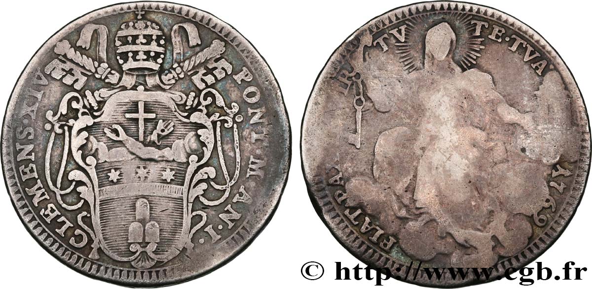 ITALY - PAPAL STATES - CLEMENT XIV (Giovanni Ganganelli) Double Giulio an I 1769  VF 