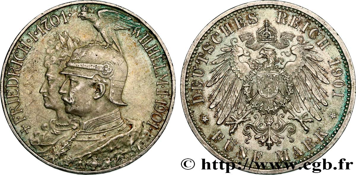 ALEMANIA - PRUSIA 5 Mark Guillaume II 200e anniversaire de la Prusse 1901 Berlin EBC 