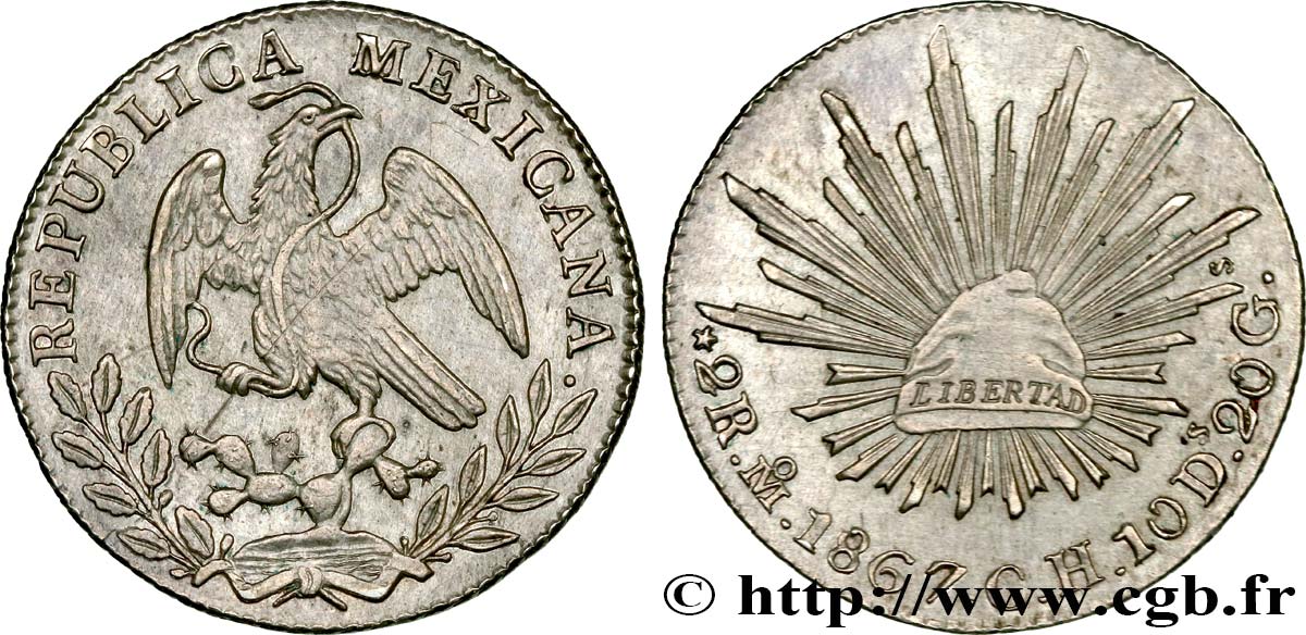 MEXIQUE 2 Real 1867 Mexico SUP 