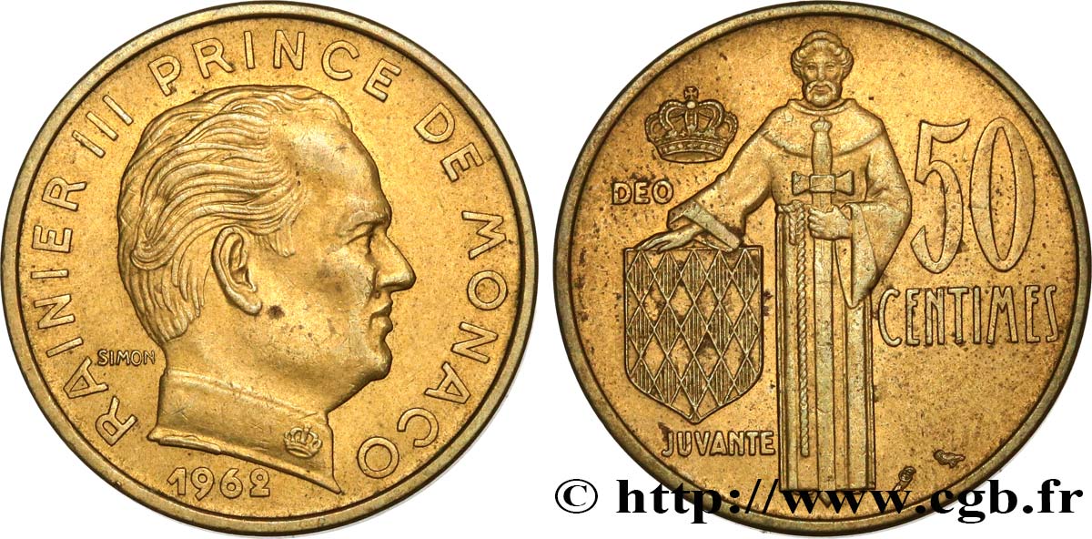 MONACO 50 Centimes prince Rainier III de Monaco 1962 Paris VZ 