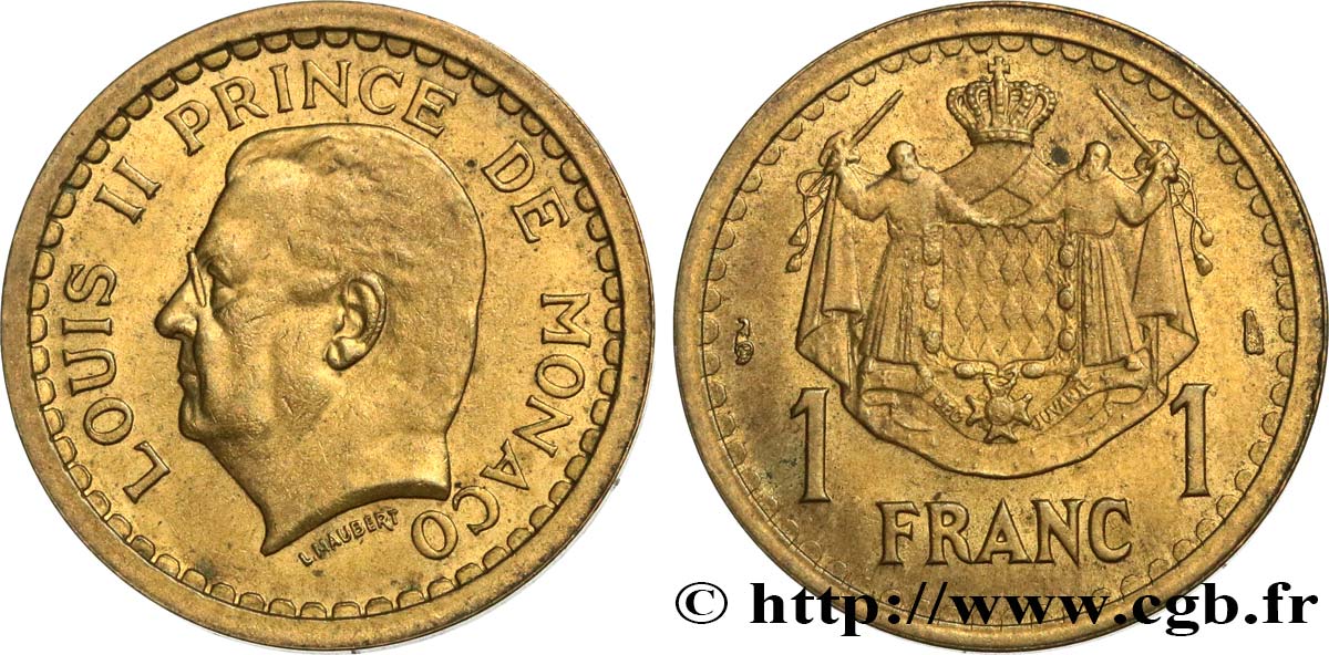 MONACO 1 Franc Louis II / armes (1943) Paris VZ 