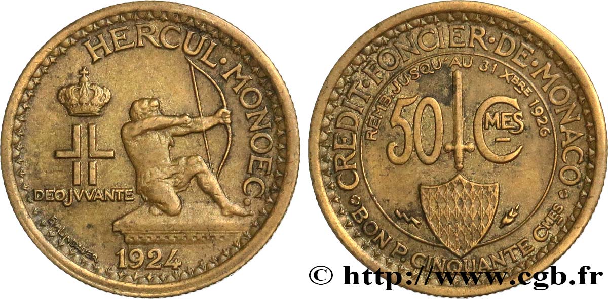 MONACO 50 Centimes émission du Crédit Foncier de Monaco 1924 Poissy fVZ 