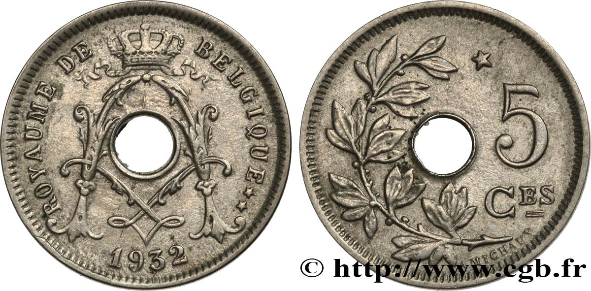 BELGIUM 5 Centimes type à étoile 1932  AU 