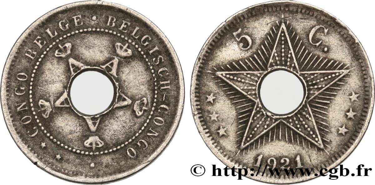 CONGO BELGE 5 Centimes monogrammes du roi Albert 1921  TTB 