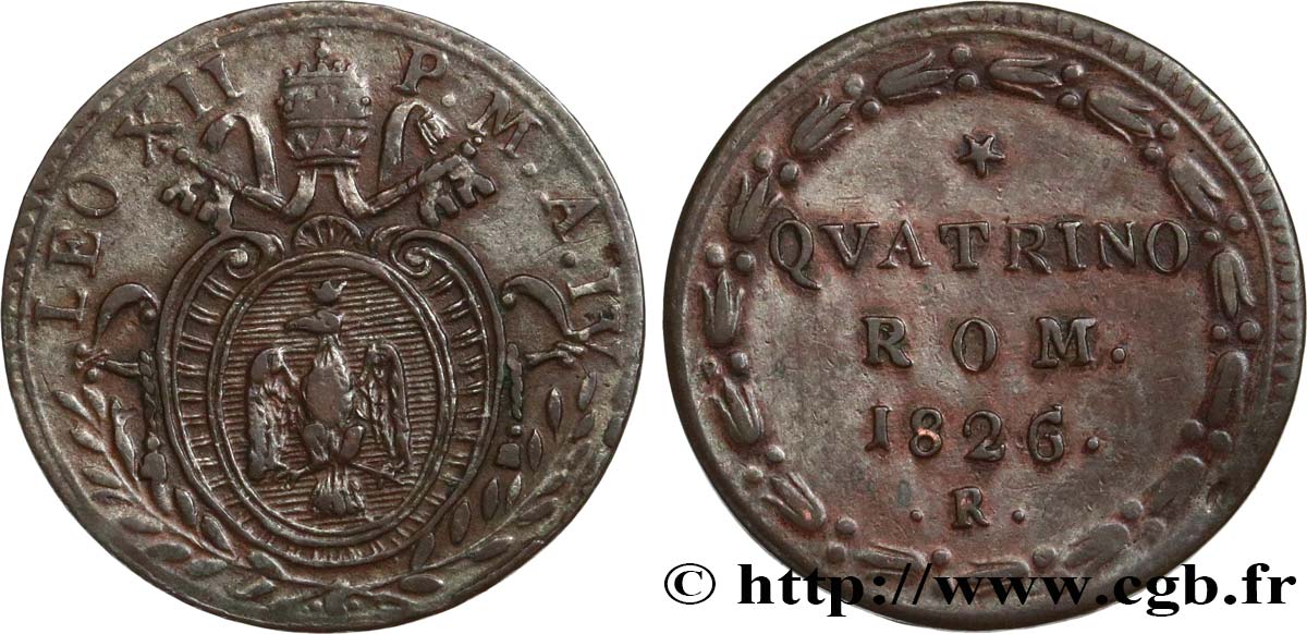 ITALIE - ÉTATS DU PAPE - LÉON XII (Annibale Sermattei della Genga) 1 Quattrino an IV 1826 Rome TTB 