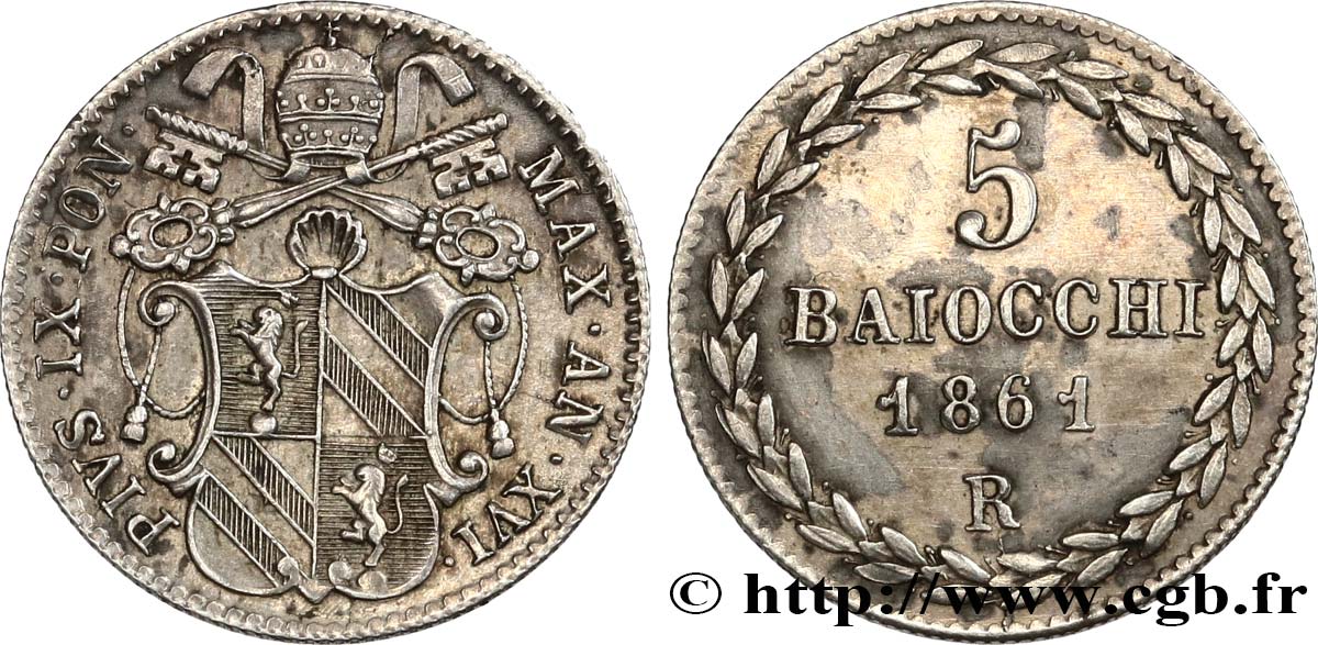 VATICAN - PIUS IX (Giovanni Maria Mastai Ferretti) 5 Baiocchi an XVI 1861 Rome AU 