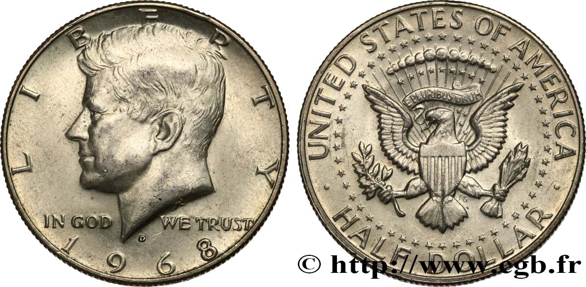UNITED STATES OF AMERICA 1/2 Dollar Kennedy 1968 Denver AU 