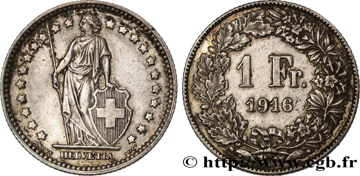 SWITZERLAND 1 Franc Helvetia 1916 Berne - B AU 