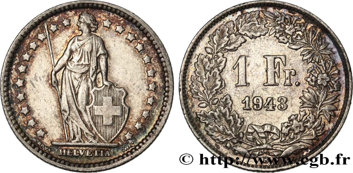 SUISSE 1 Franc Helvetia 1943 Berne - B TTB 