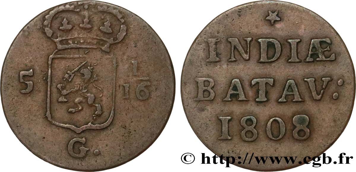 INDIAS NEERLANDESAS 5 1/16 Gulden (1 Duit) 1808 Enkhuizen BC 