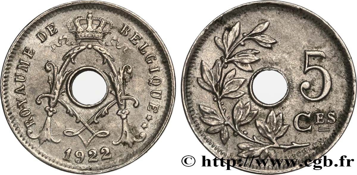 BELGIQUE 5 Centimes 1922  SUP 