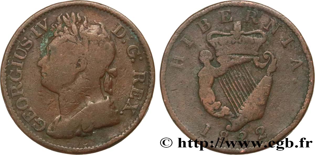 IRELAND REPUBLIC 1/2 Penny Georges IV 1822  F 