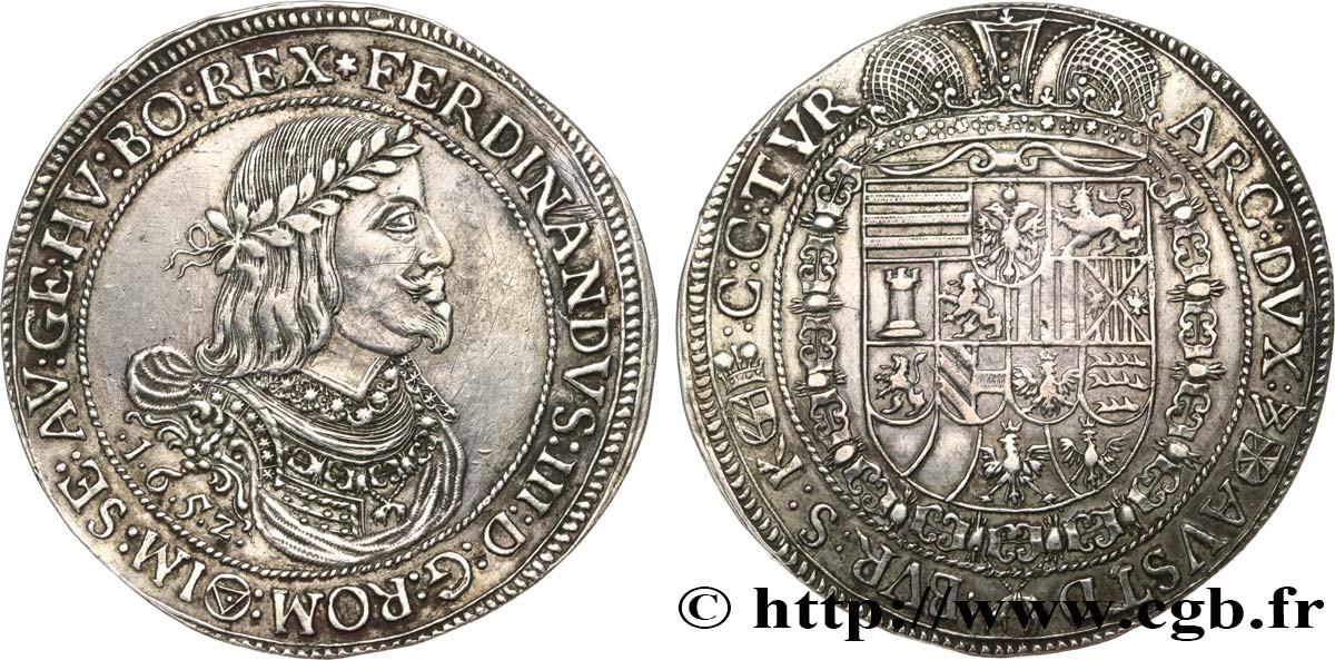 AUTRICHE - FERDINAND III Thaler 1652 Vienne TTB/TTB+ 