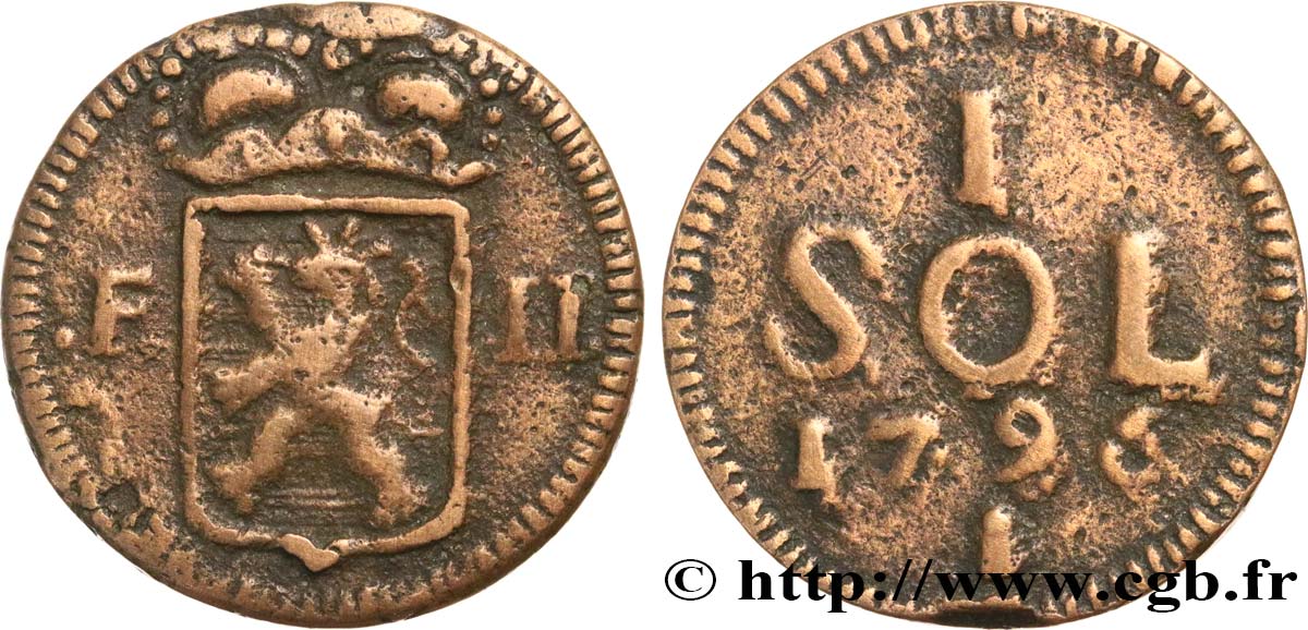 LUXEMBURGO 1 Sol emblème frappe au nom de François II (monnaie de siège) 1796  BC+ 