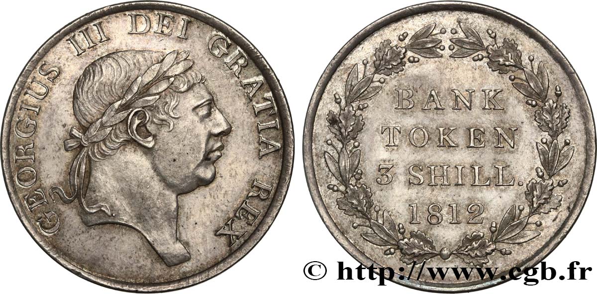 GRANDE-BRETAGNE - GEORGES III 3 Shillings Bank token 1812  SPL/SUP 