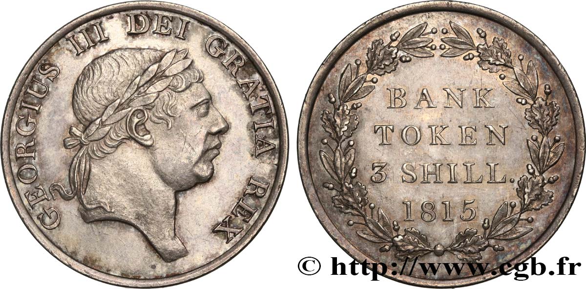 GRANDE-BRETAGNE - GEORGES III 3 Shillings Bank token 1815  SPL 