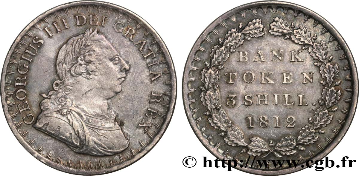 GREAT BRITAIN - GEORGE III 3 Shillings Bank token 1812  AU/AU 