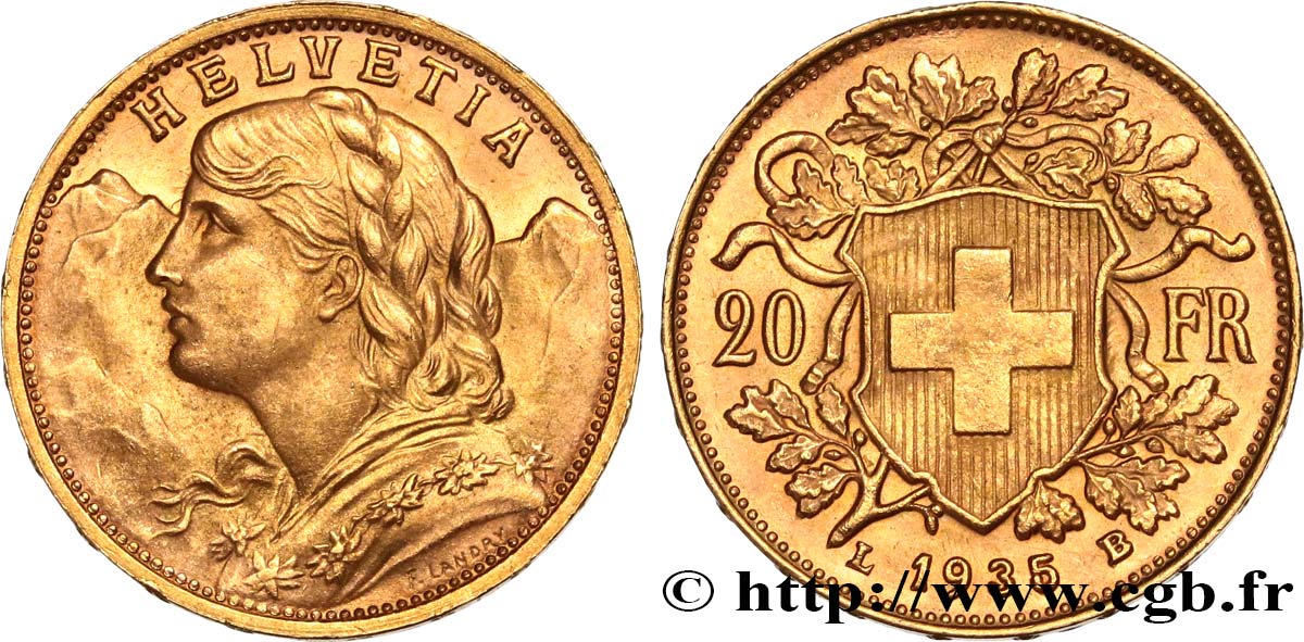 INVESTMENT GOLD 20 Francs or  Vreneli   1935 Berne fST 
