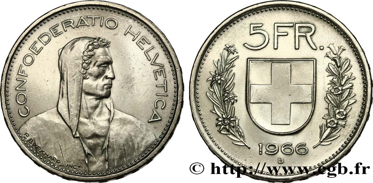 SWITZERLAND 5 Francs 1966 Berne - B AU 