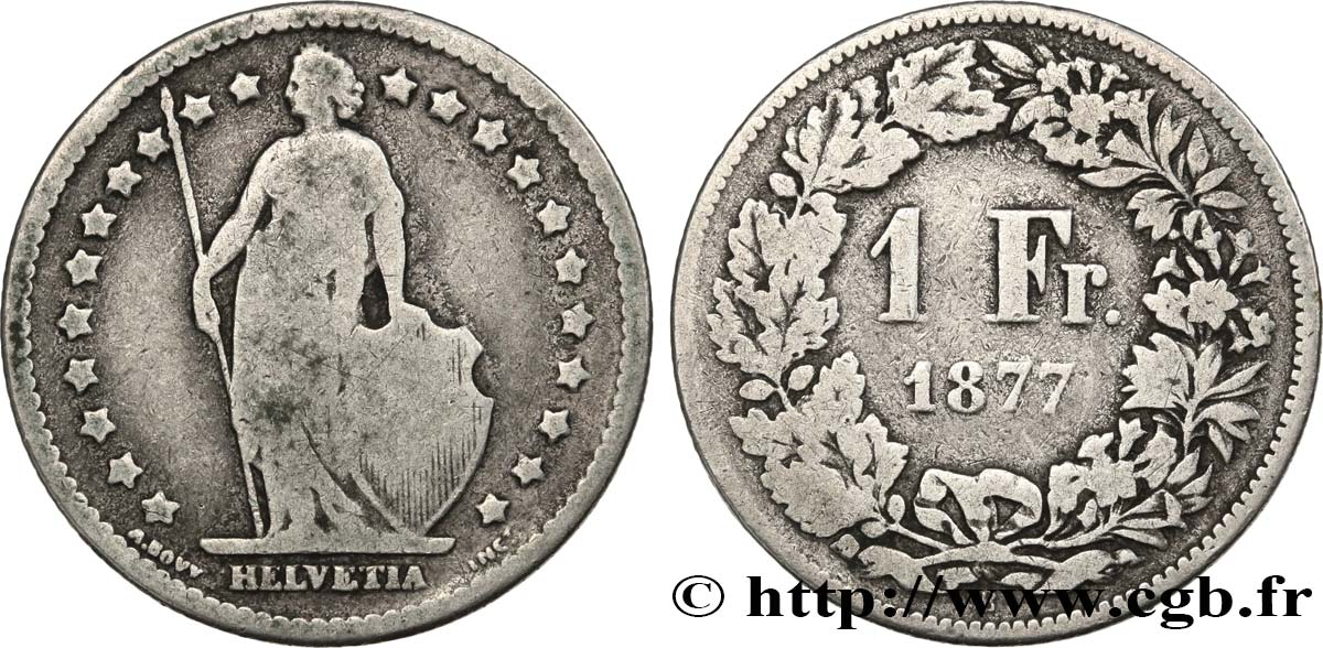 SUIZA 1 Franc Helvetia 1877 Berne BC 
