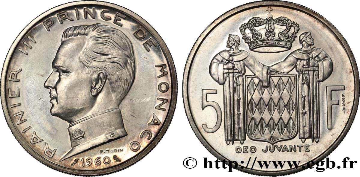 MONACO Essai de 5 Francs en argent Rainier III 1960 Paris SPL 