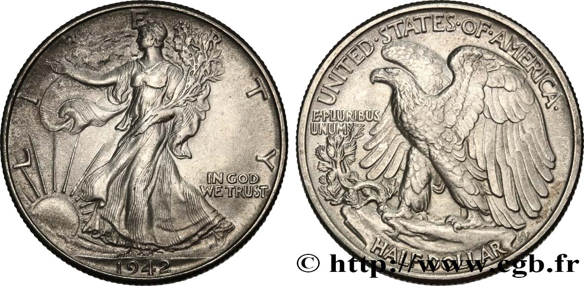 STATI UNITI D AMERICA 1/2 Dollar Walking Liberty 1942 Philadelphie SPL/MS 