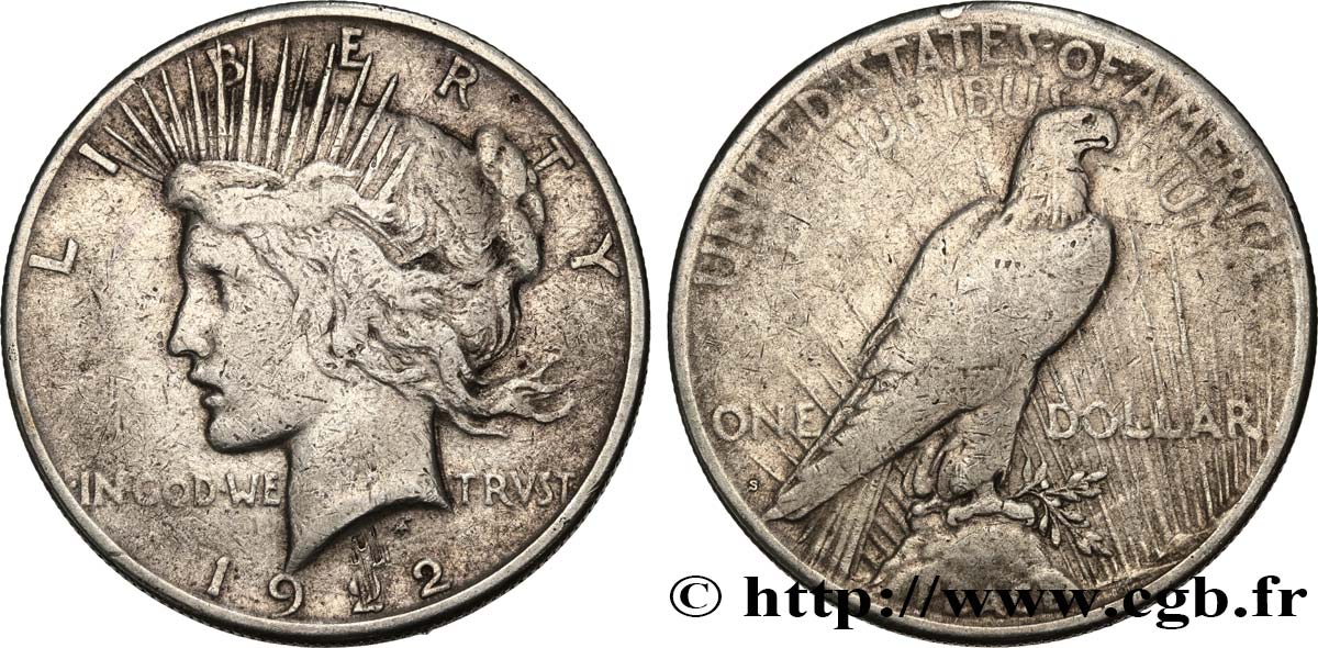 UNITED STATES OF AMERICA 1 Dollar Peace 1922 San Francisco - S VF 