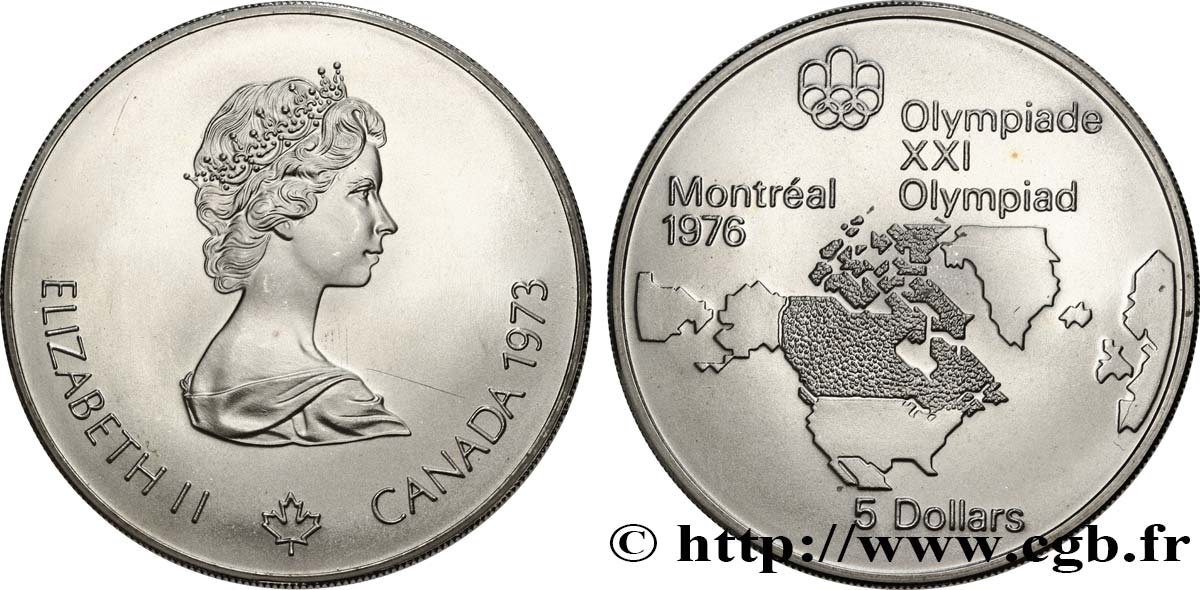 CANADA 5 Dollars JO Montréal 1976 carte de l’Amérique du Nord 1973  SPL 