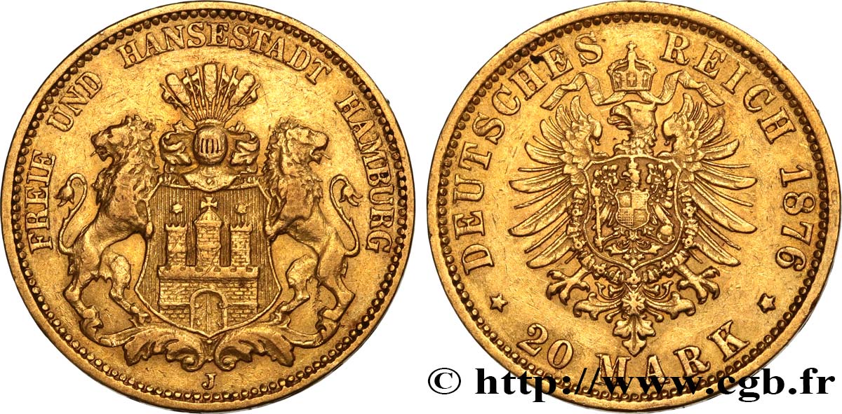GERMANIA - LIBERA CITTA DE AMBURGO 20 Mark 1876 Hambourg BB 