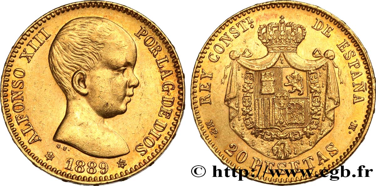 ESPAÑA 20 Pesetas Alphonse XIII 1889 Madrid EBC/MBC 