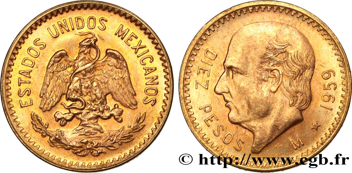 MEXIQUE 10 Pesos or Miguel Hidalgo y Costilla 1959 Mexico SUP/TTB+ 