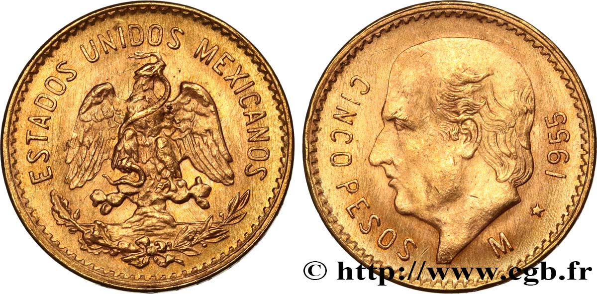 MÉXICO 5 Pesos Miguel Hidalgo y Costilla 1955 Mexico EBC 