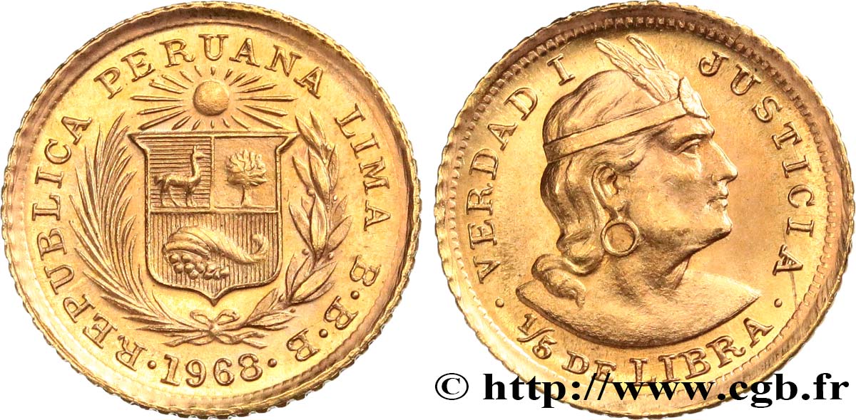 PERU 1/5 Libra or 1968 Lima MS 