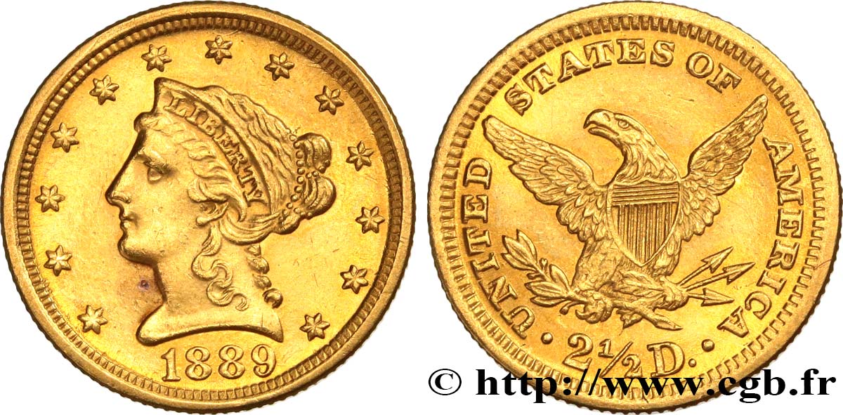 ÉTATS-UNIS D AMÉRIQUE 2 1/2 Dollars or (Quarter Eagle) type “Liberty Head” 1889 Philadelphie TTB+ 