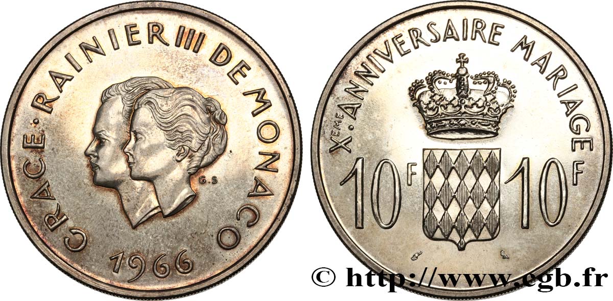 Monaco 10 Francs 10e Anniversaire Du Mariage 1966 Paris Fwo World Coins