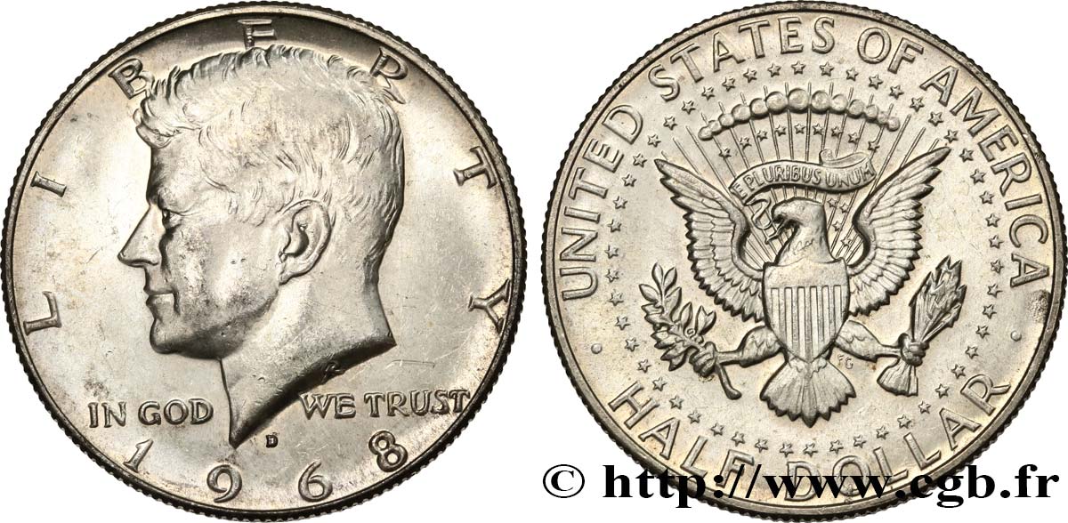 UNITED STATES OF AMERICA 1/2 Dollar Kennedy 1968 Denver AU 