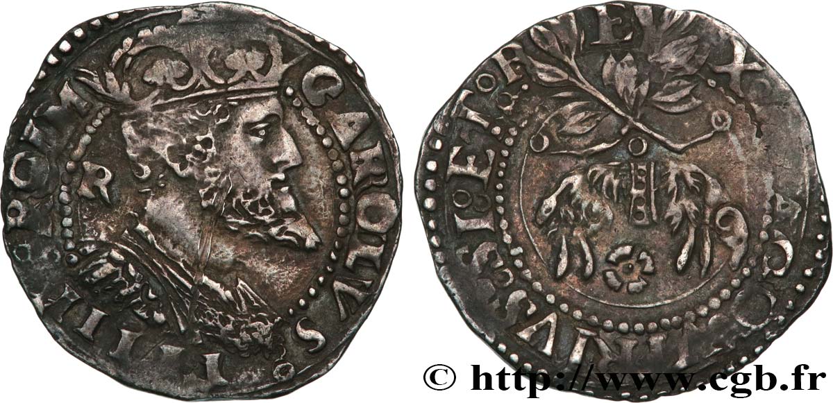 ITALY - KINGDOM OF NAPLES - CHARLES V Carlino n.d. Naples XF 