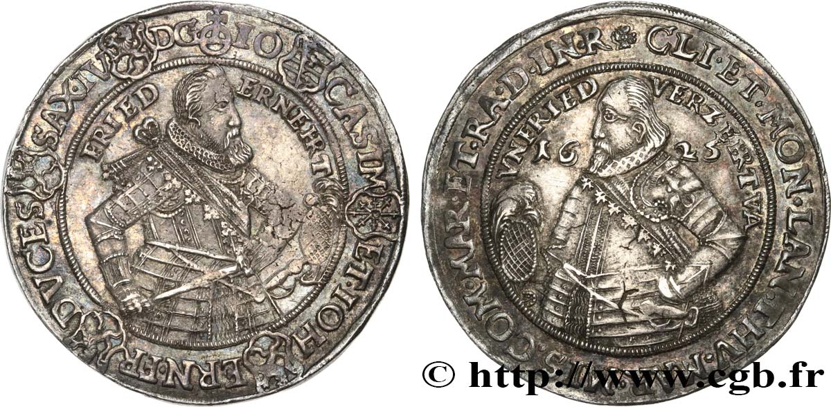 GERMANY - DUCHY OF SAXE-OLD-GOTHA - JOHN FREDERIC II AND JOHN ERNST II 1/2 Thaler 1625 Saalfeld AU 