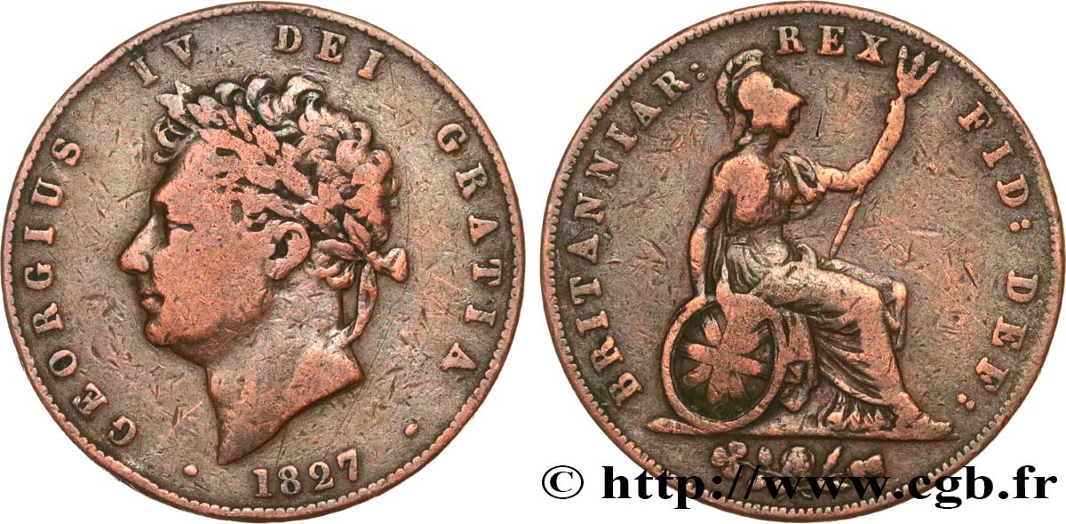 ROYAUME-UNI 1/2 Penny Georges IV 1827  TB 